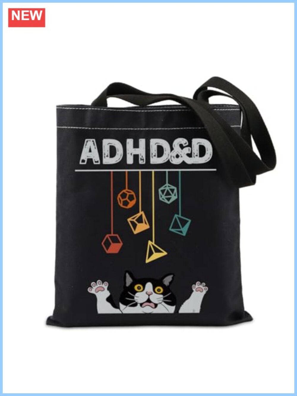 Canvas Tote Bag With Cat RPG Game Design For Women - Extra Large, Durable
